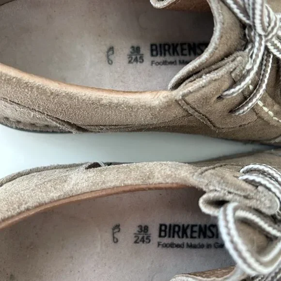 Birkenstock Womens Pasadena Lace Up Shoes Sz EU 38 US 7-7.5 Tan Suede Moccasins - Picture 9 of 12